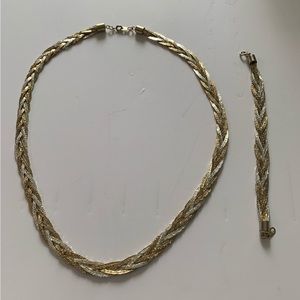 Gold and silver plated necklace and bracelet set